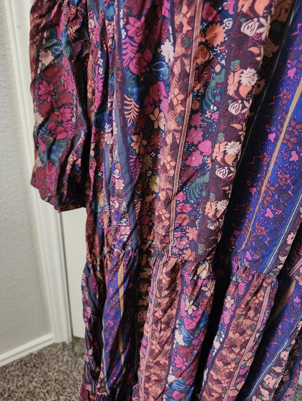 Natural Life Bohemian Floral Tiered Maxi Dress - Burgundy Multi Xxl - Picture 7 of 16
